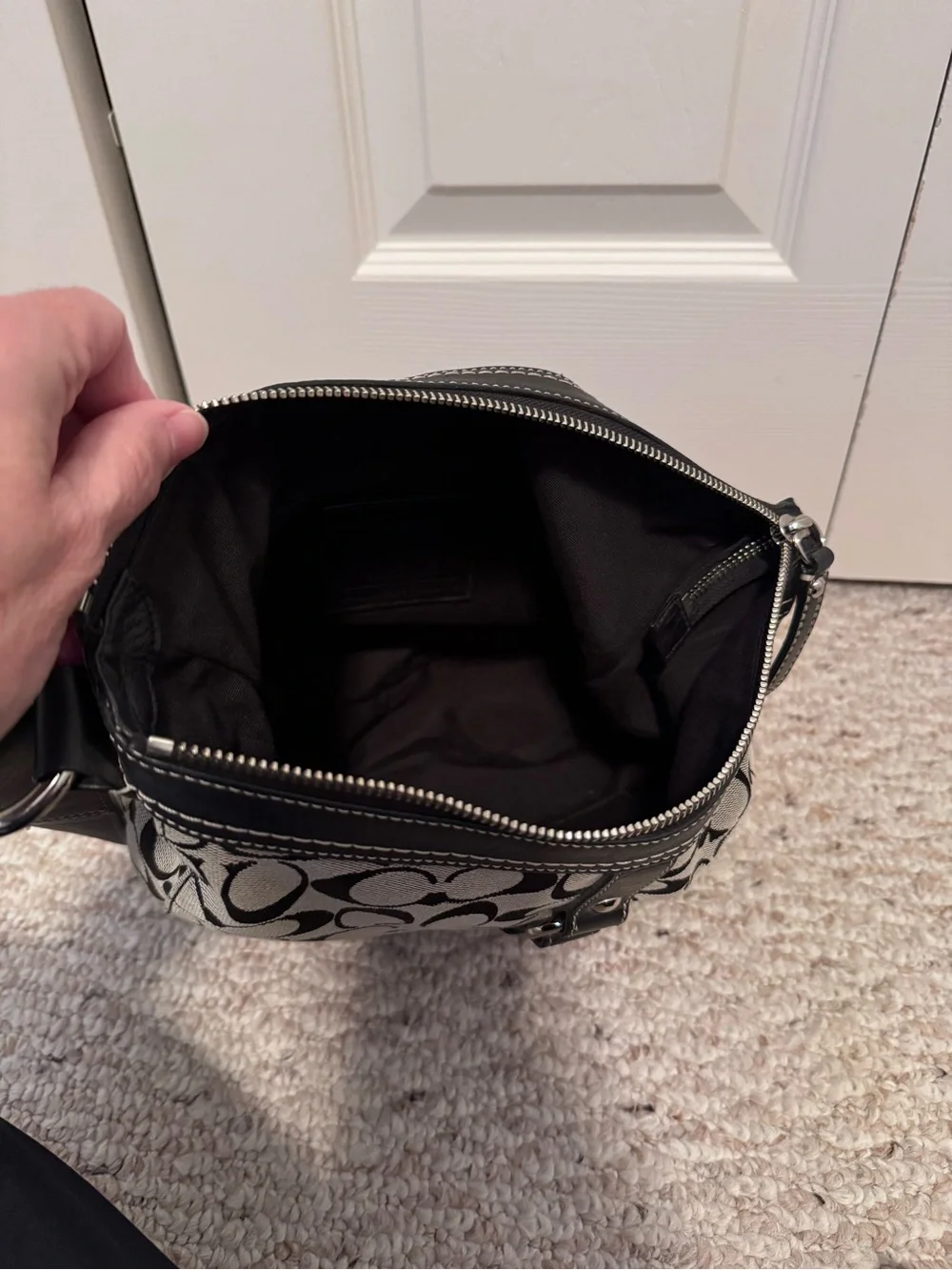 Coach Gray and Black Signature Buckle Shoulder Bag